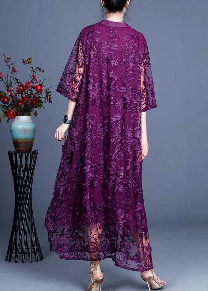 Italienisches schwarzes Jacquard-Langspitzenkleid lässiges Frühlings-Maxi-Kleid