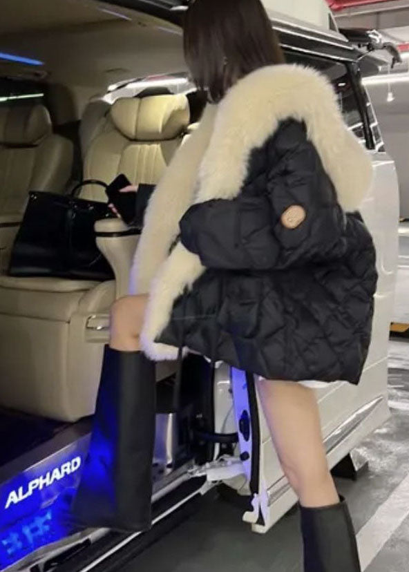 Damen Grüne Pelzkragen Übergroße Enten-Daunen-Puffjacken Winter