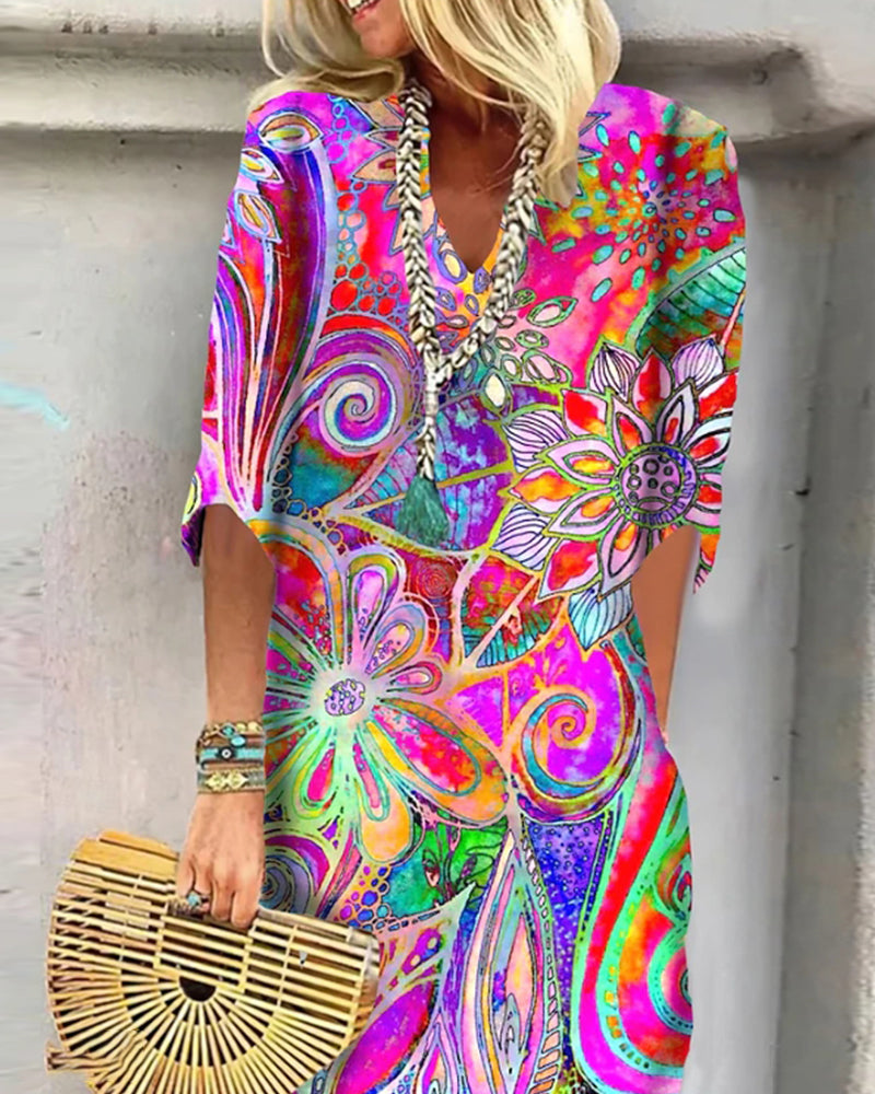 Bunte Blumenmusterkleid