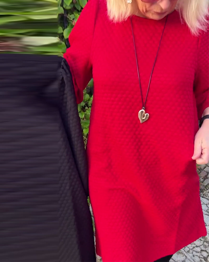 Einfarbiges lässiges Kleid mit Rundhalsausschnitt