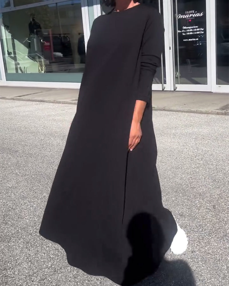 Lockeres Kleid mit langen Ärmeln und Rundhalsausschnitt