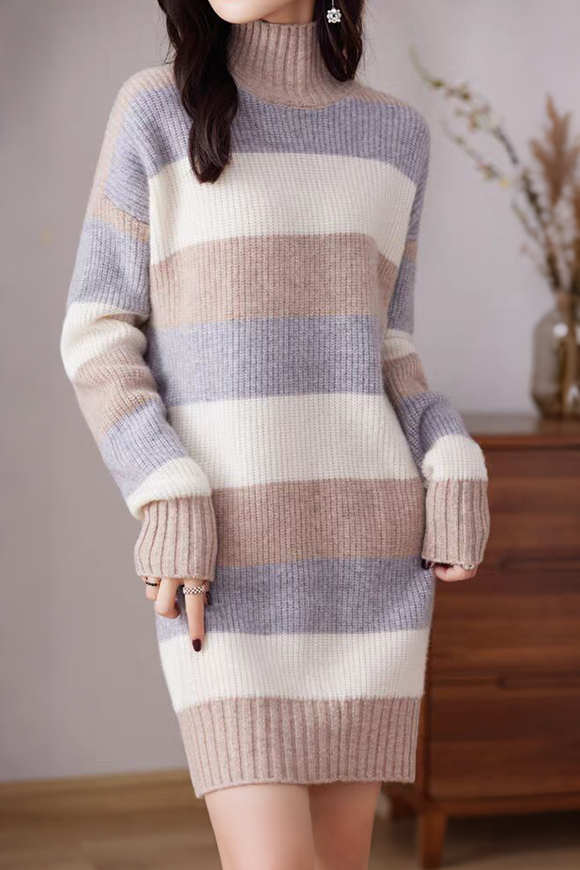 Lässiges, lockeres Pullover Kleid mit Farbblock-Muster