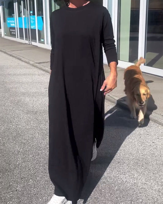 Lockeres Kleid mit langen Ärmeln und Rundhalsausschnitt