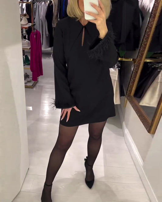 Einfarbiges Kleid, Gerade Schnitt, Lange Ärmel