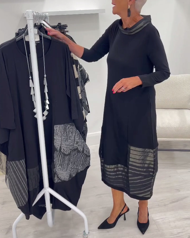 Trendige Einfarbige Kleid mit Einsätzen