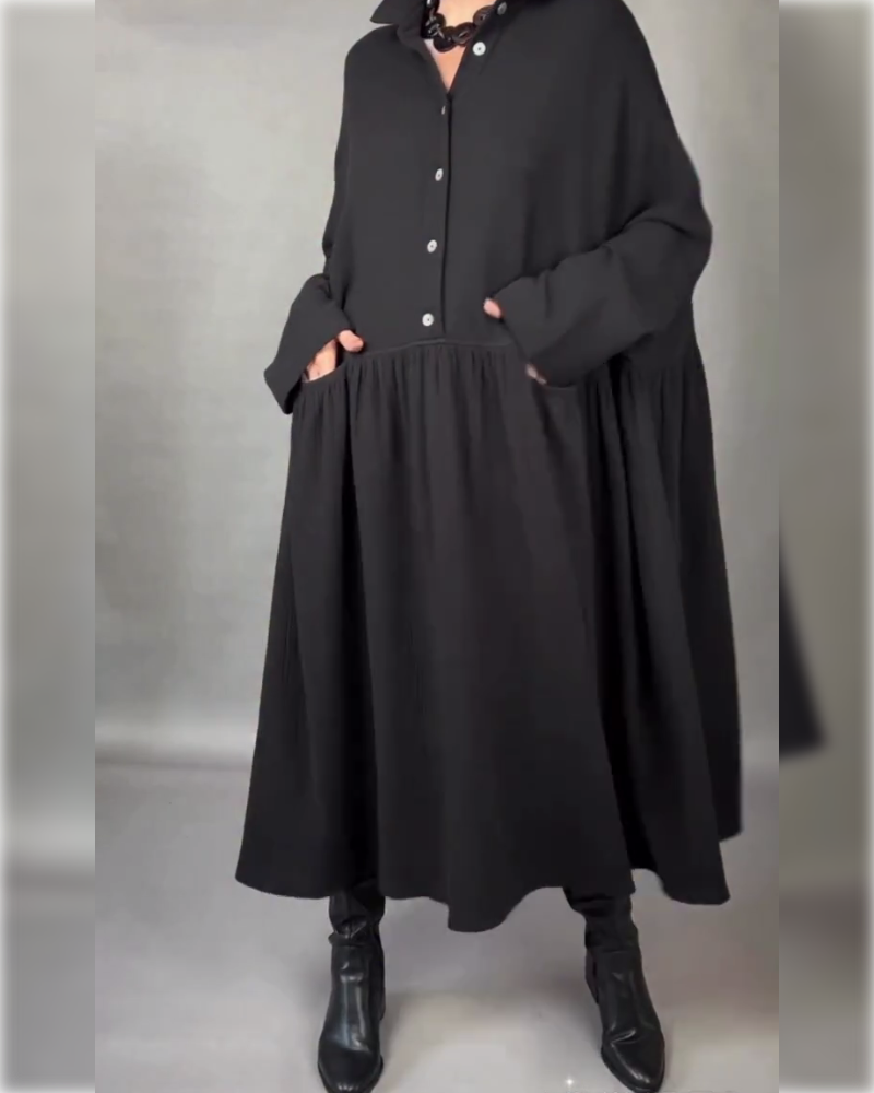 Oversize Kleid in A-Form mit Knopfkragen