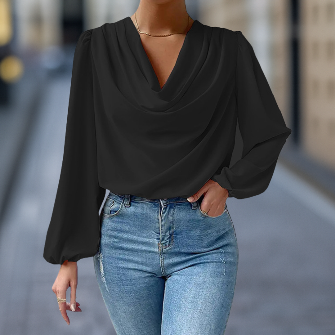 Celeste Luxe Elegante Drapierte Hals Damenbluse