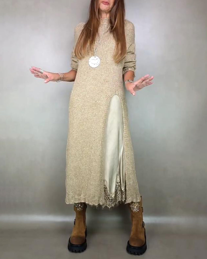 Zweiteiliges Ensemble Mit Strickkleid Und Spitzen-Cami-Kleid