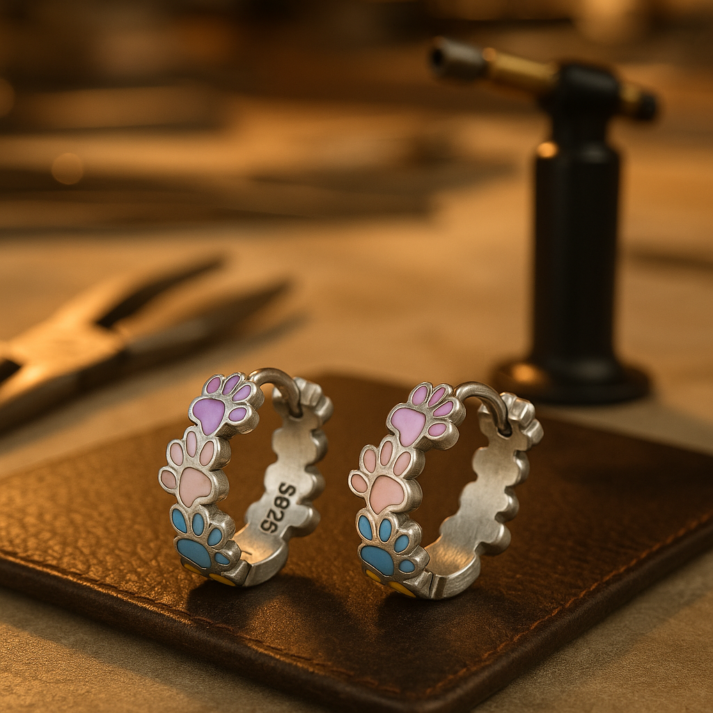 Bunte Pfoten Ohrringe aus Sterlingsilber