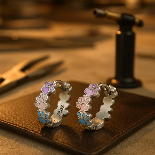 Bunte Pfoten Ohrringe aus Sterlingsilber