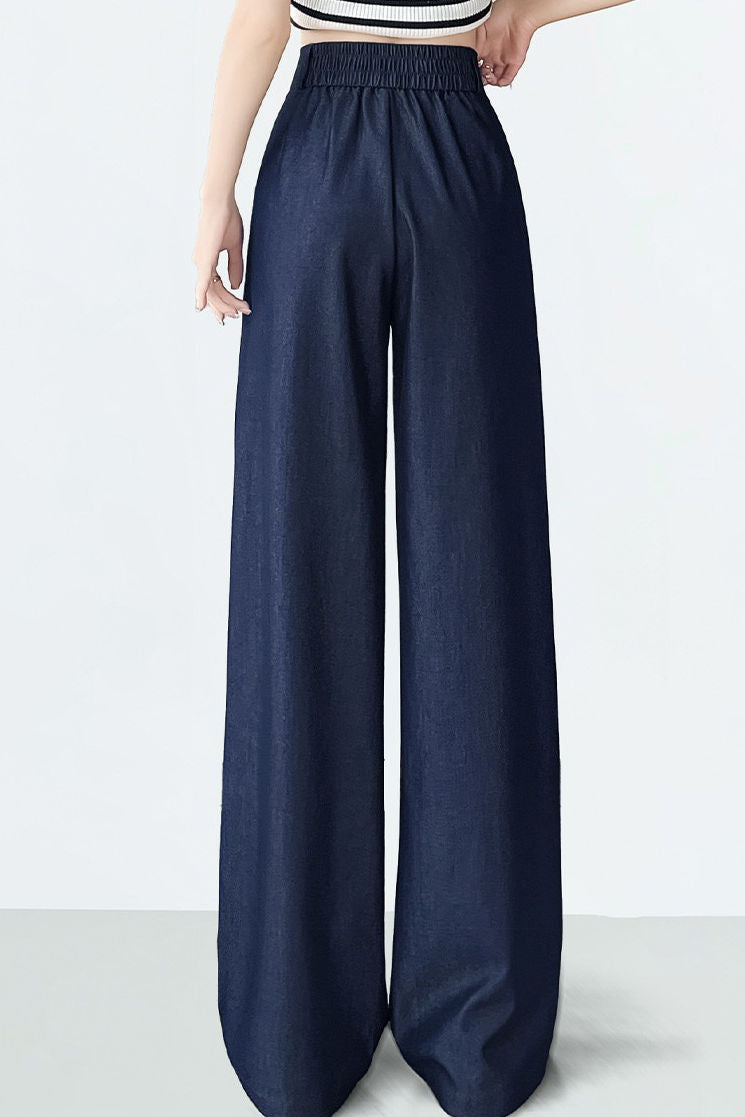 Hoch taillierte, lockere, weiche Denim-Hosen mit weitem Bein