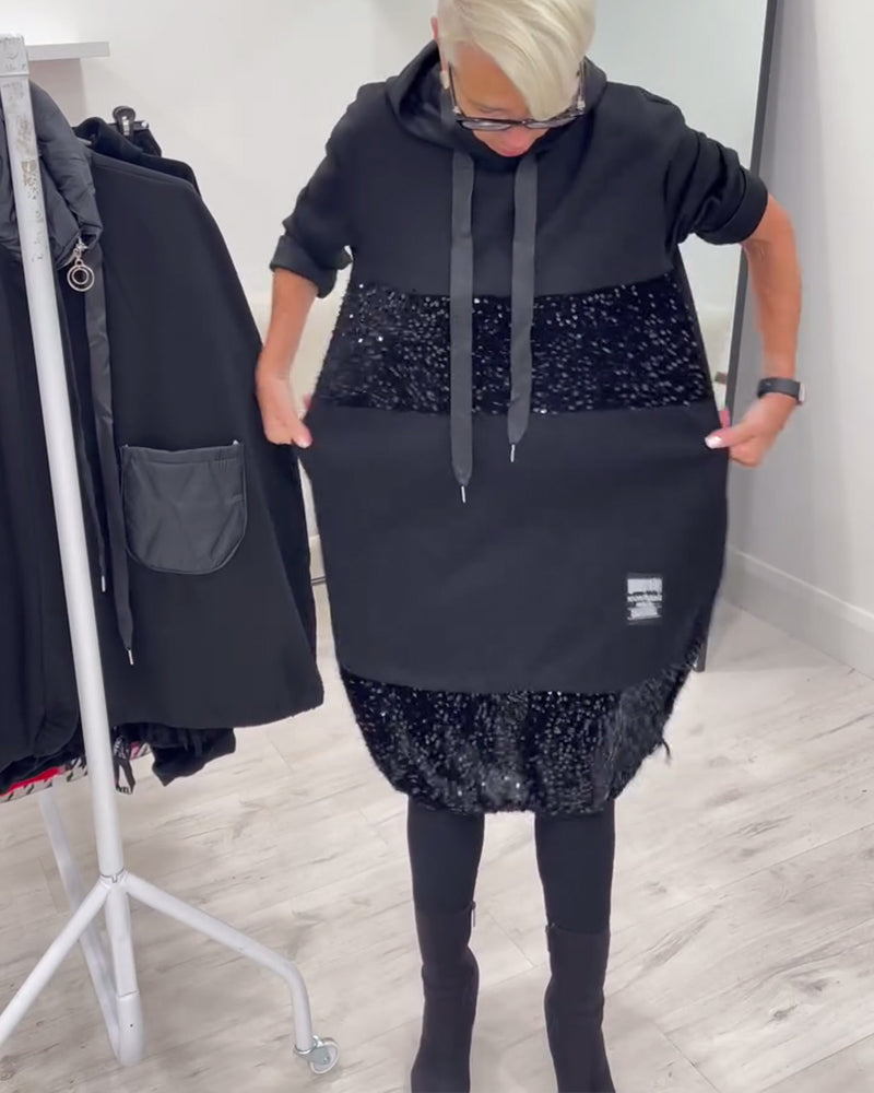 Kapuzenkleid mit trendigem Patchwork