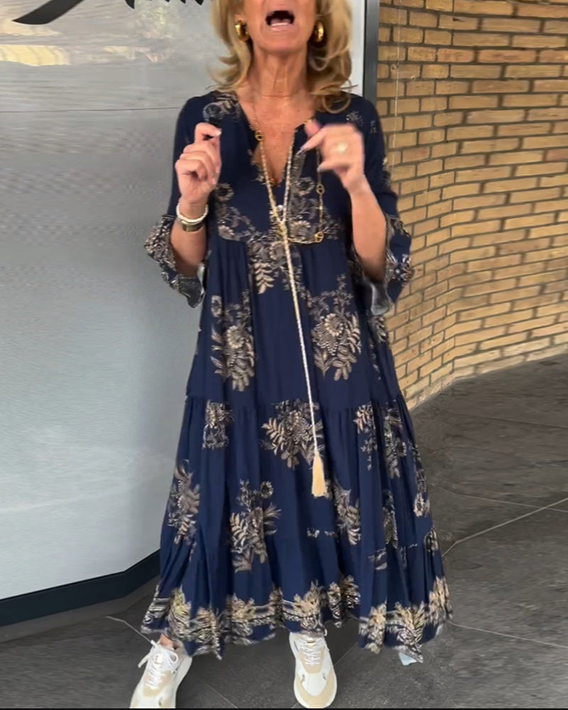 Vintage Weitkleid mit V-Ausschnitt