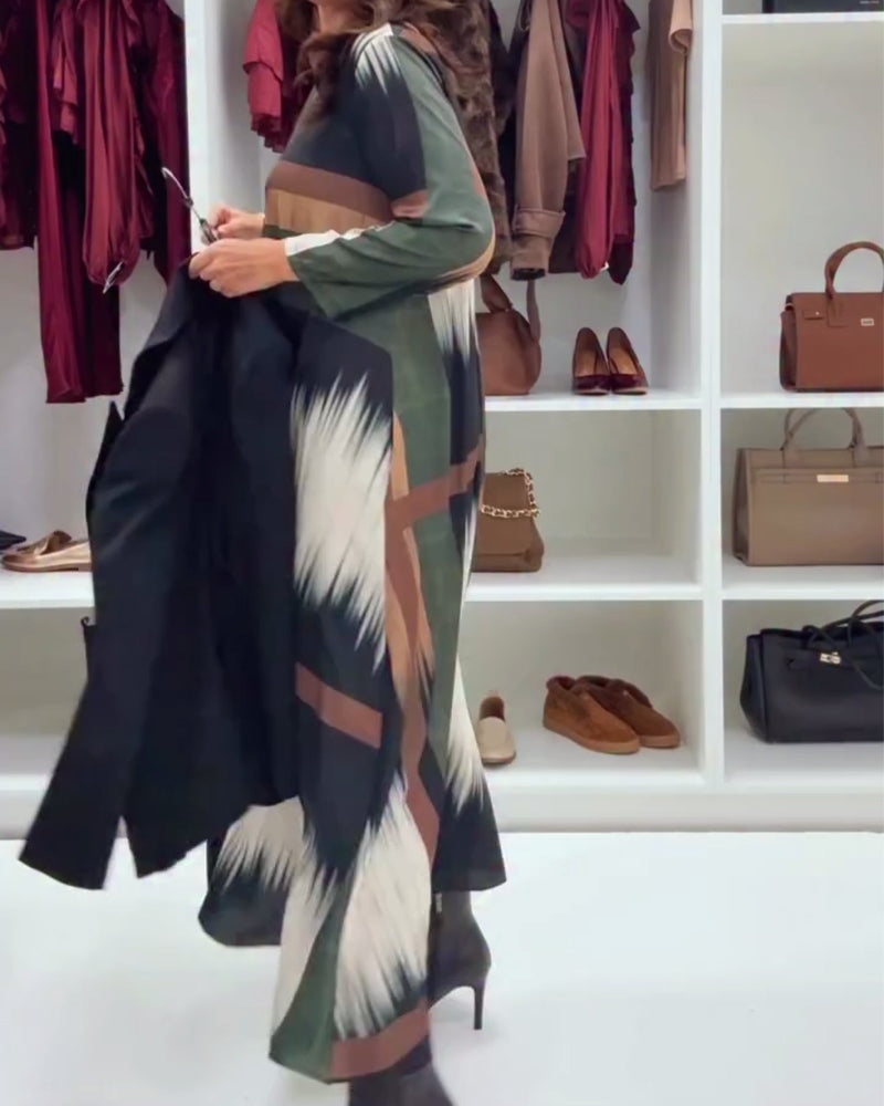 Trendige Bedruckte Robe mit Rundhals und langen Ärmeln