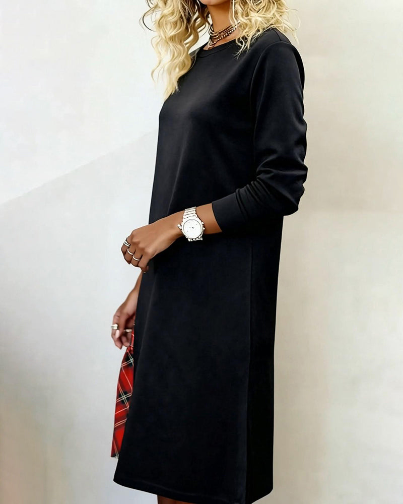 Langärmliges Kleid mit schottischem Patchwork