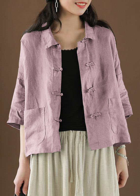 Schöner grüner Peter-Pan-Kragen mit Taschen Sommer Leinen Oberteil