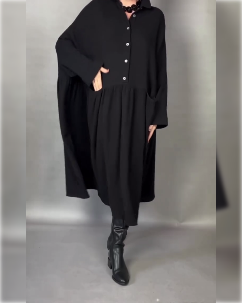 Oversize Kleid in A-Form mit Knopfkragen