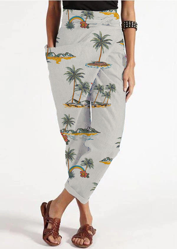 Handgemachte graue asymmetrische Design High Waist Baumwolle Harem Sommerhose