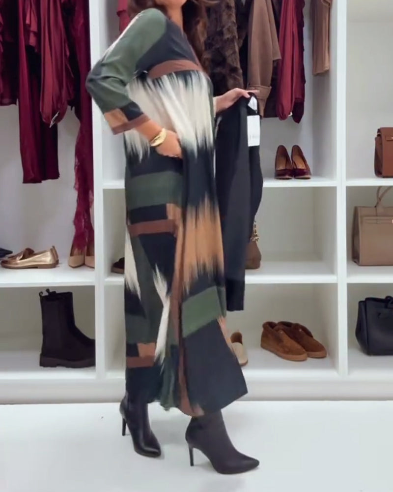 Trendige Bedruckte Robe mit Rundhals und langen Ärmeln