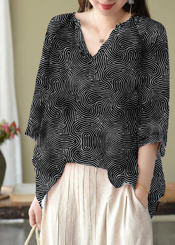 Boutique Pink V-Ausschnitt Druck Lockere Herbst Halbarm Blusen