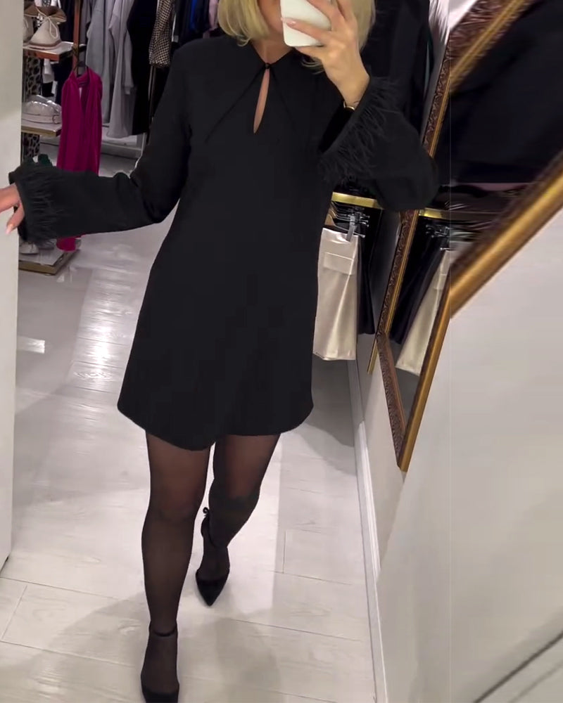 Einfarbiges Kleid, Gerade Schnitt, Lange Ärmel