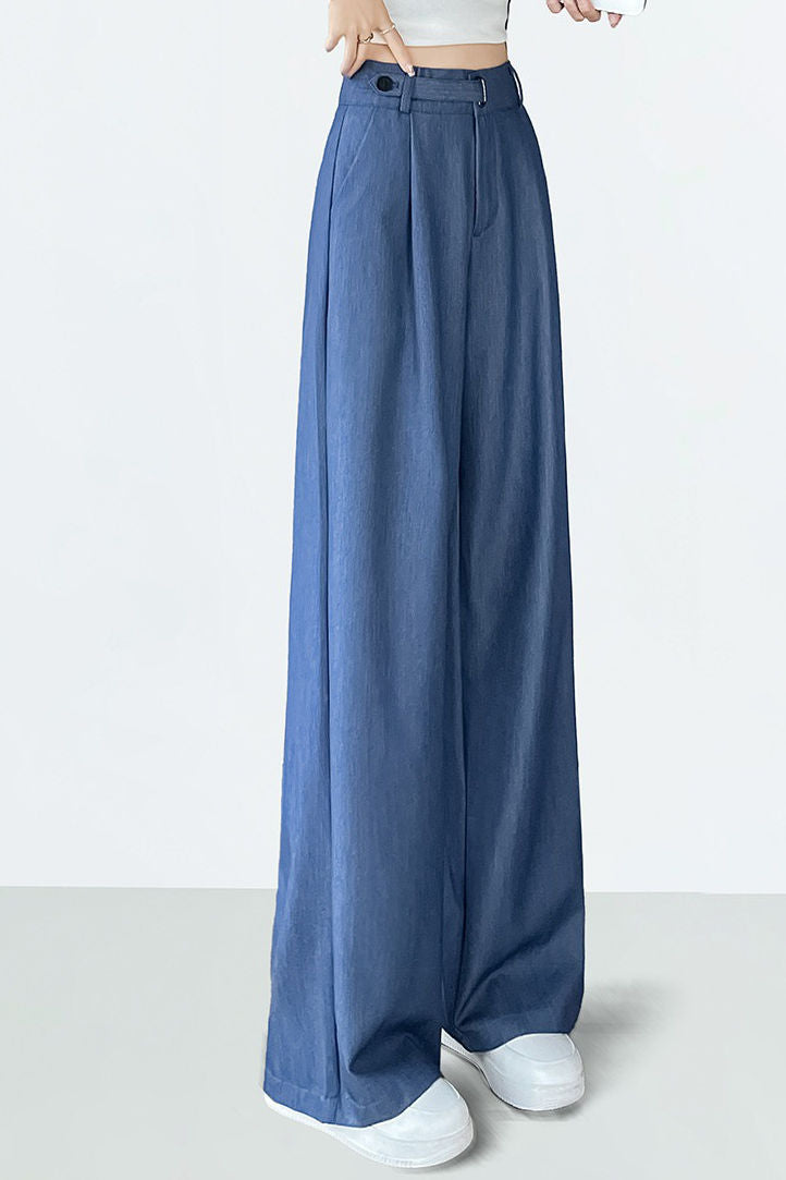 Hoch taillierte, lockere, weiche Denim-Hosen mit weitem Bein