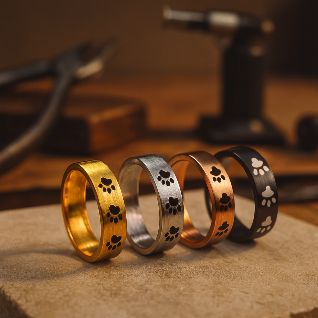 Handgefertigter Pfotenabdruckring aus Edelstahl