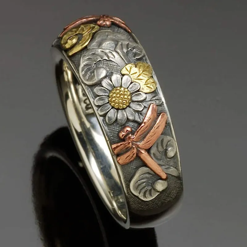Vintage Sonnenblume Libelle Ring