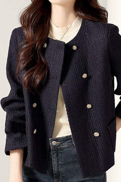 Elegante Jacke aus Tweed ohne Kragen mit Futter