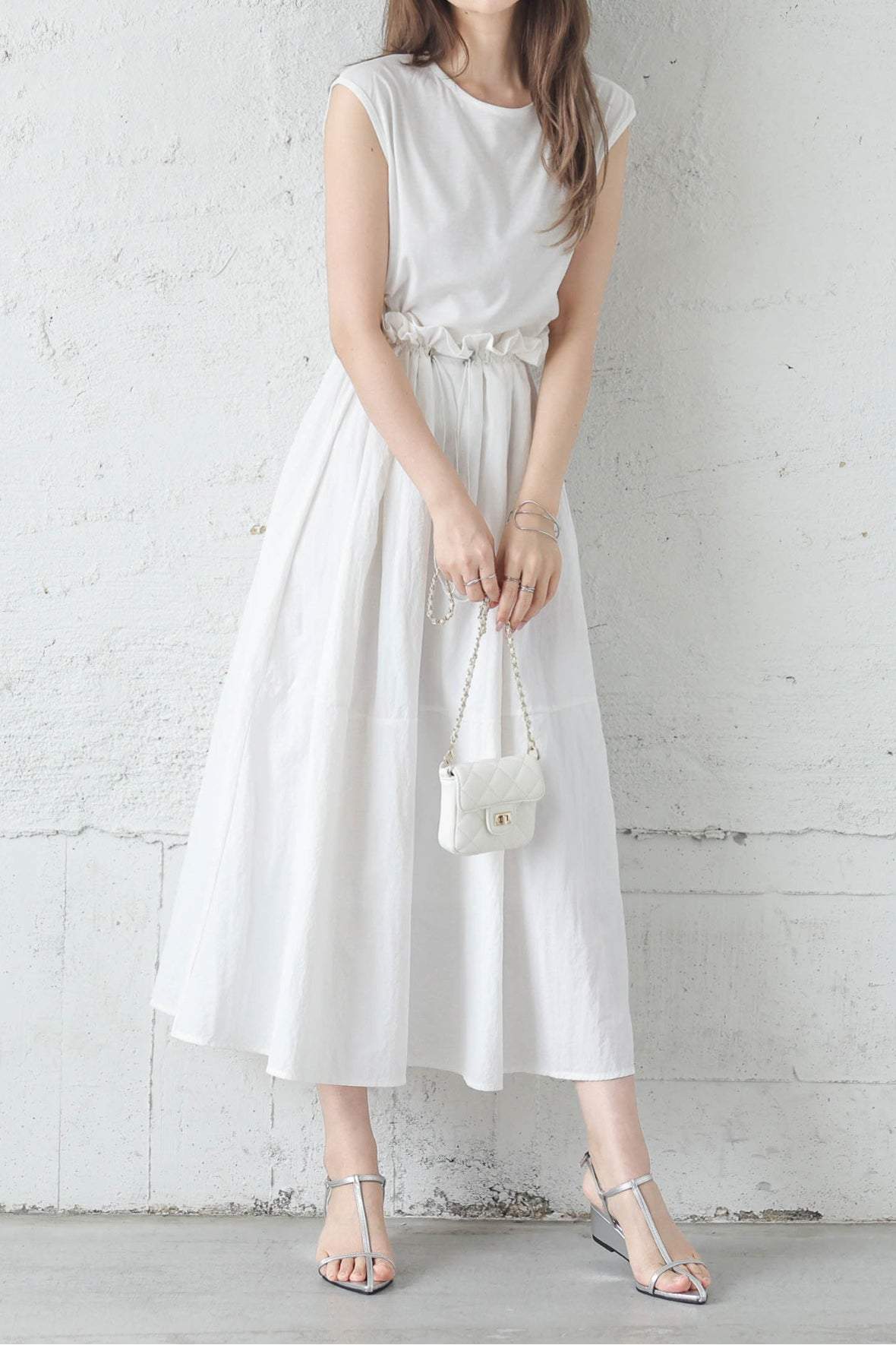 Rundhals-Drawstring-Docking-Maxikleid mit Futter