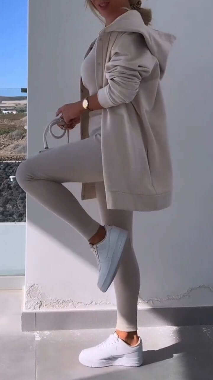 Hooded Cardigan Sweatshirt Drei-Teile Set