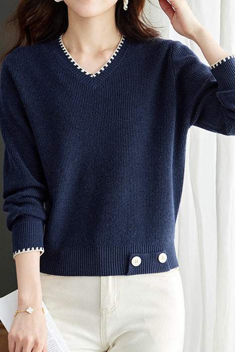 V-Ausschnitt Strickpullover