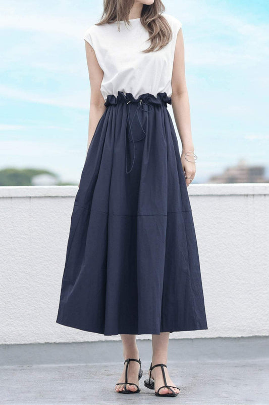 Rundhals-Drawstring-Docking-Maxikleid mit Futter