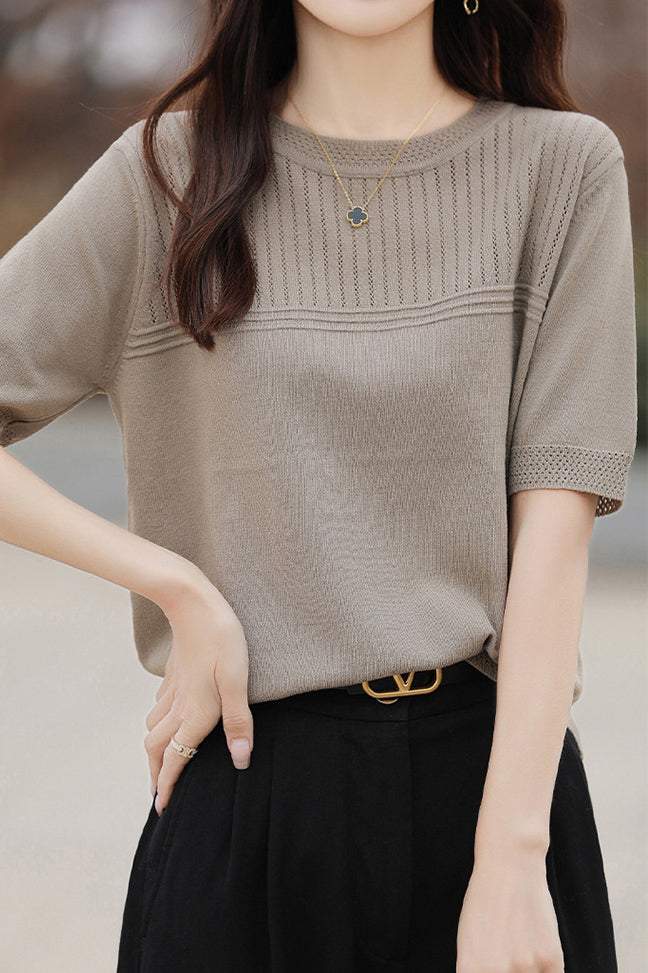 Rundhals-Ausschnitt Stricktop - 5 Farben verfügbar