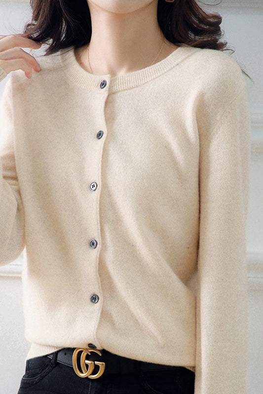 Rundhals Wollstrick-Cardigan - 12 Farben erhältlich