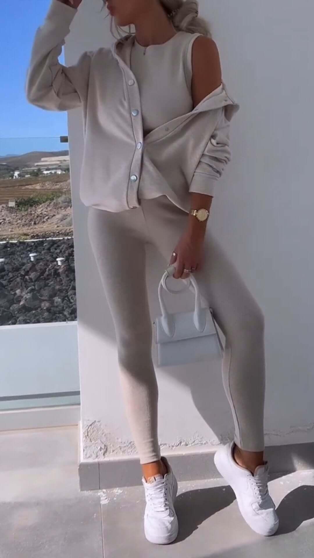 Hooded Cardigan Sweatshirt Drei-Teile Set