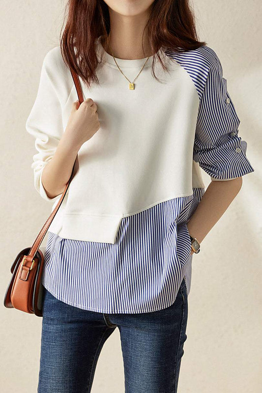 Asymmetrisches Streifen-Kontrast Langarm-Sweatshirt