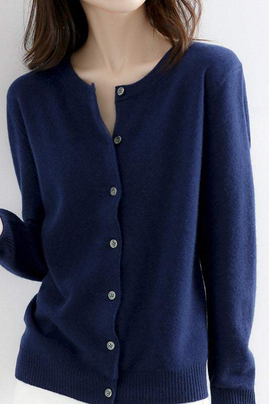 Rundhals Wollstrick-Cardigan - 12 Farben erhältlich