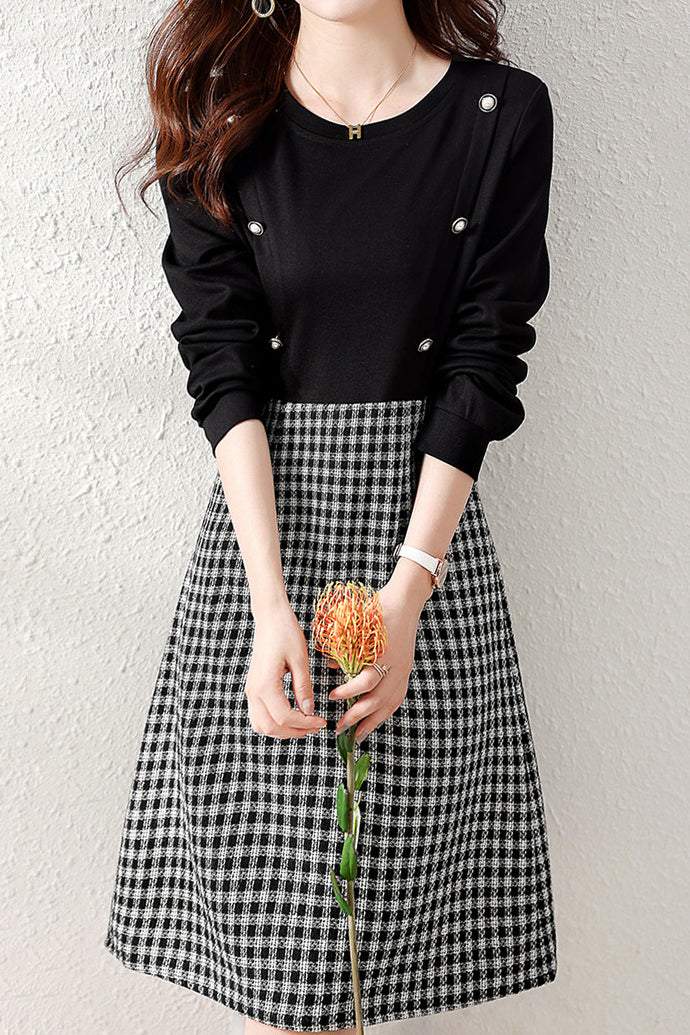 Button Dekor Überprüfen Docking Kleid mit Futter