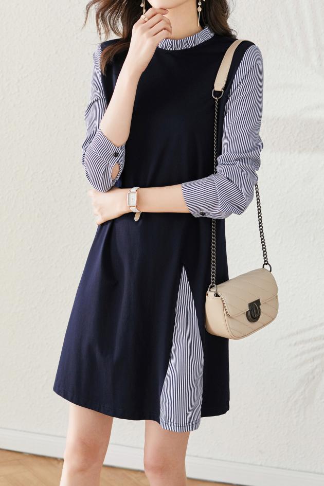 Schichtlook Schlitzdesign Streifenkleid