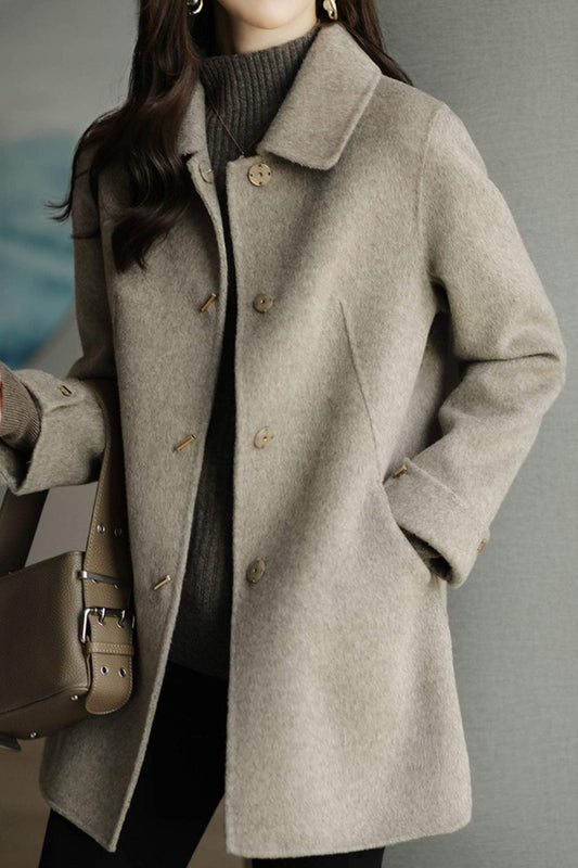 Stehkragen Melton Mantel mit umgeschlagenen Ärmeln und Futter