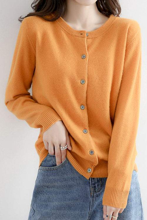 Rundhals Wollstrick-Cardigan - 12 Farben erhältlich