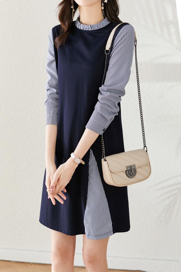 Schichtlook Schlitzdesign Streifenkleid