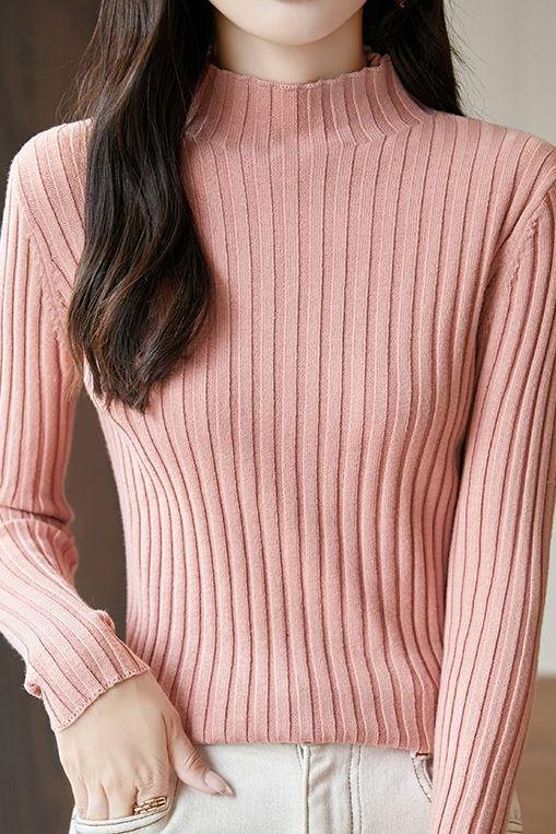 Slim gerippter Halbrollkragenpullover