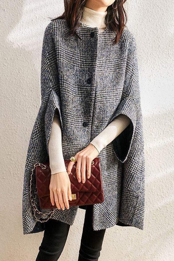 Retro Glen Check Lang Melton Cape mit Futter