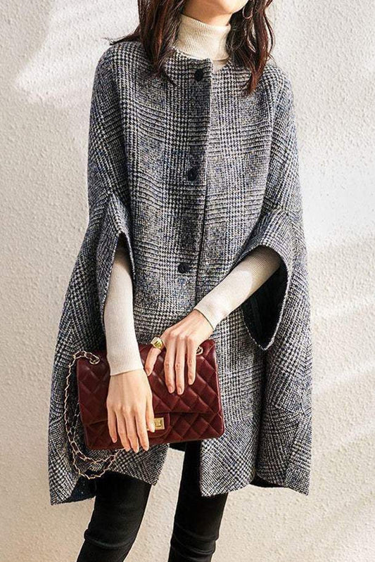 Retro Glen Check Lang Melton Cape mit Futter