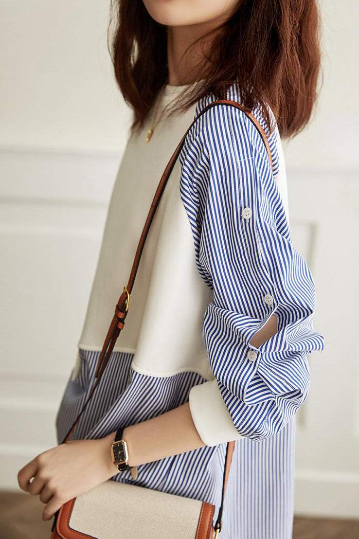 Asymmetrisches Streifen-Kontrast Langarm-Sweatshirt