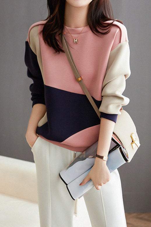 Rundhals-Drop-Shoulder-Bicolor-Sweatshirt