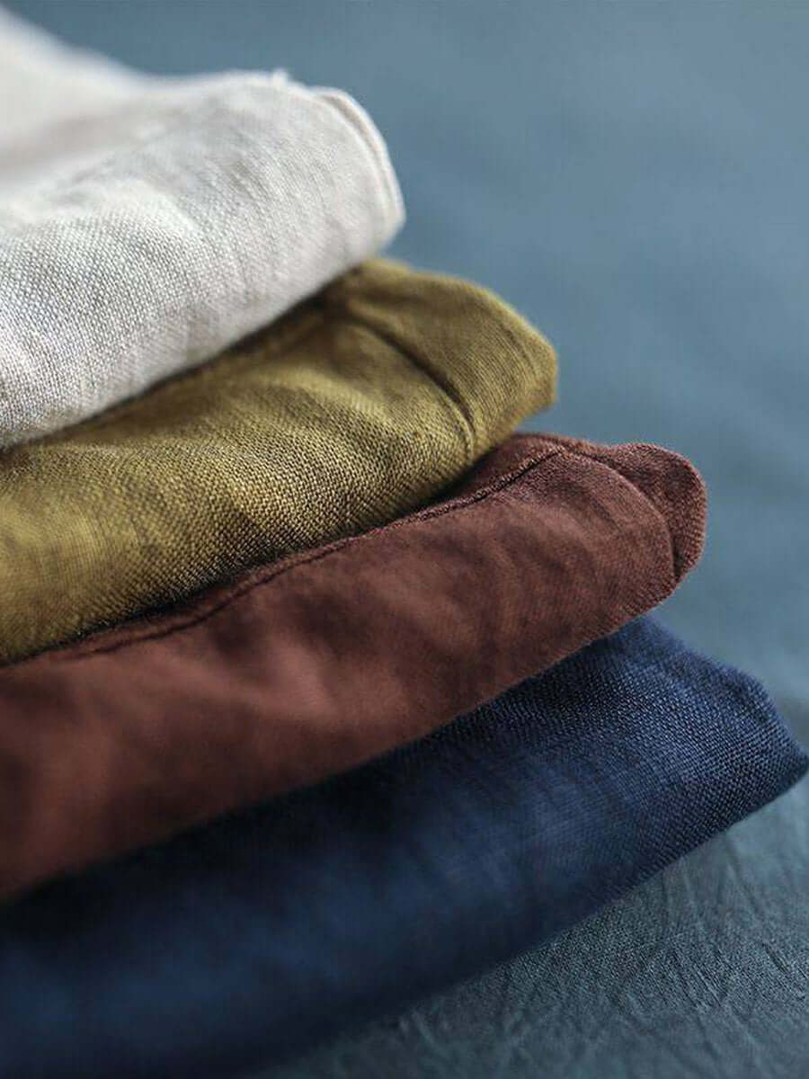 Damen Reverskragen Freizeit Einfarbige Baumwolle und Leinen Langarmhemd