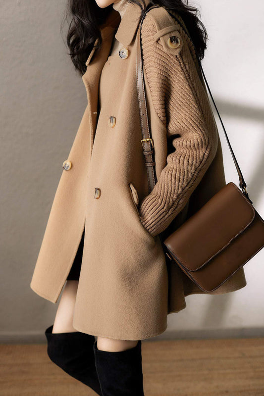 Stehkragen Epaulette Dekor Strick Kontrast Melton Mantel